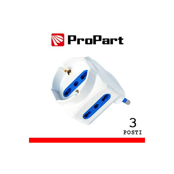 Adattatore 3pos bipasso/schuko spina16A salvaspazio