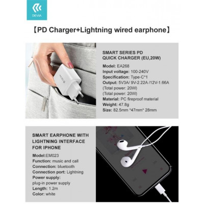 Caricatore rapido PD 20W con Auricolari lightning Bluetooth